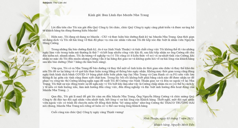 TVDV Mazda Nha Trang Nguyễn Hùng Cường: Tận tâm hỗ trợ khách hàng giữa tâm dịch