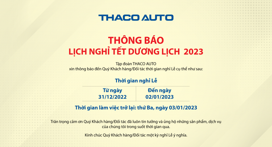 Thông báo Lịch nghỉ Tết Dương lịch 2023